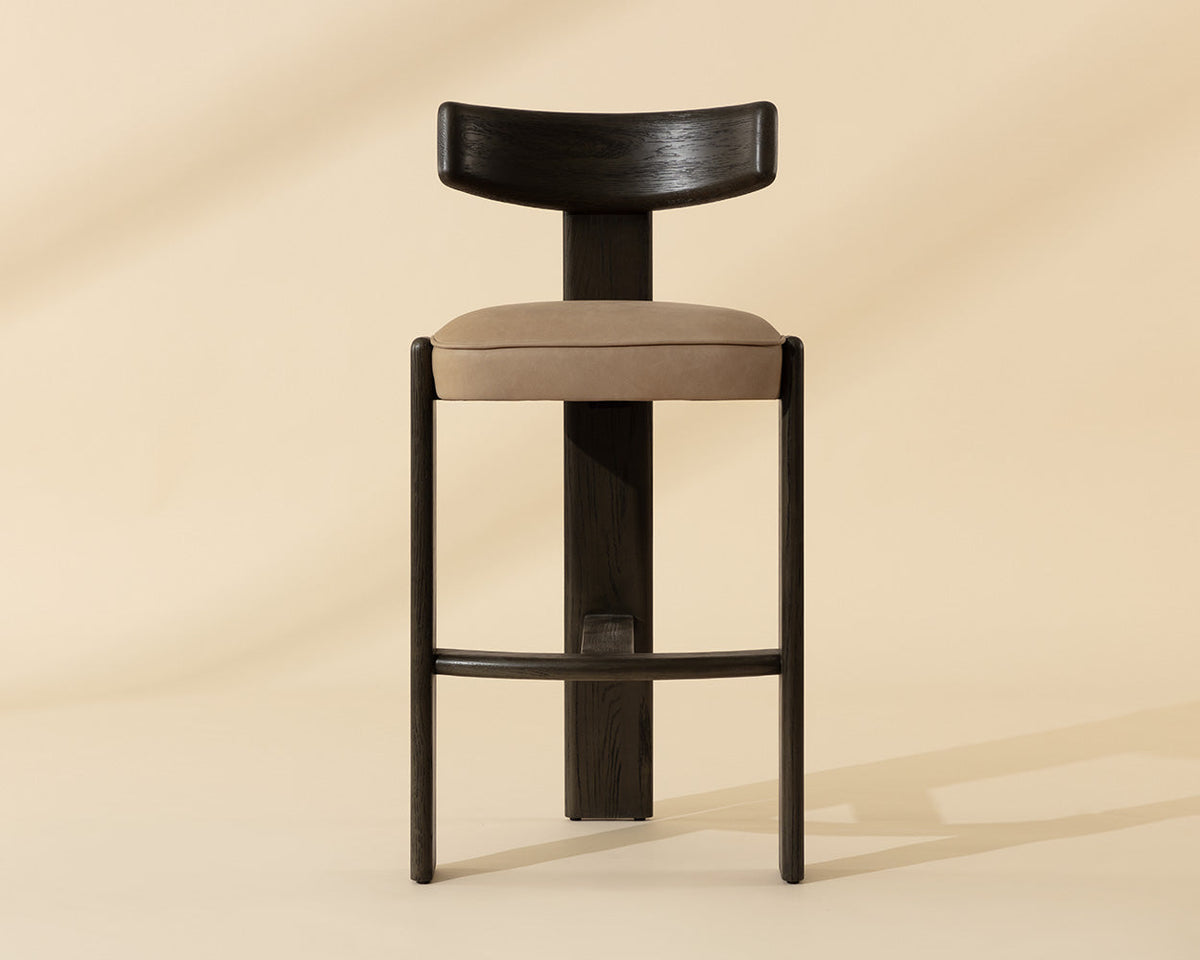Horton Dark Brown Oak & Sahara Sand Leather Bar Stool