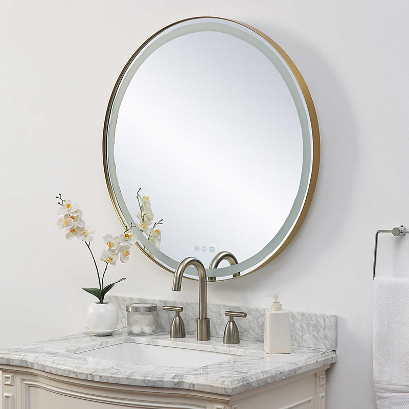 Miraze 32" Gold Lighted Vanity Round Mirror