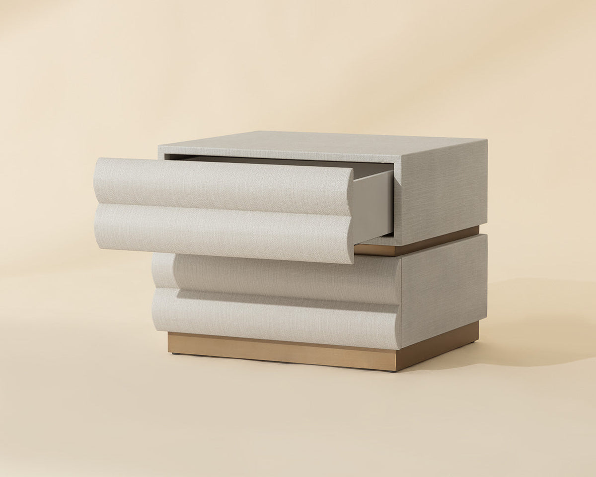 Subira Cream Faux Leather & Wood, Gold Nightstand