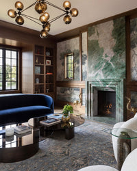 Emilee 108" Indigo Velvet with Dark Walnut Sofa