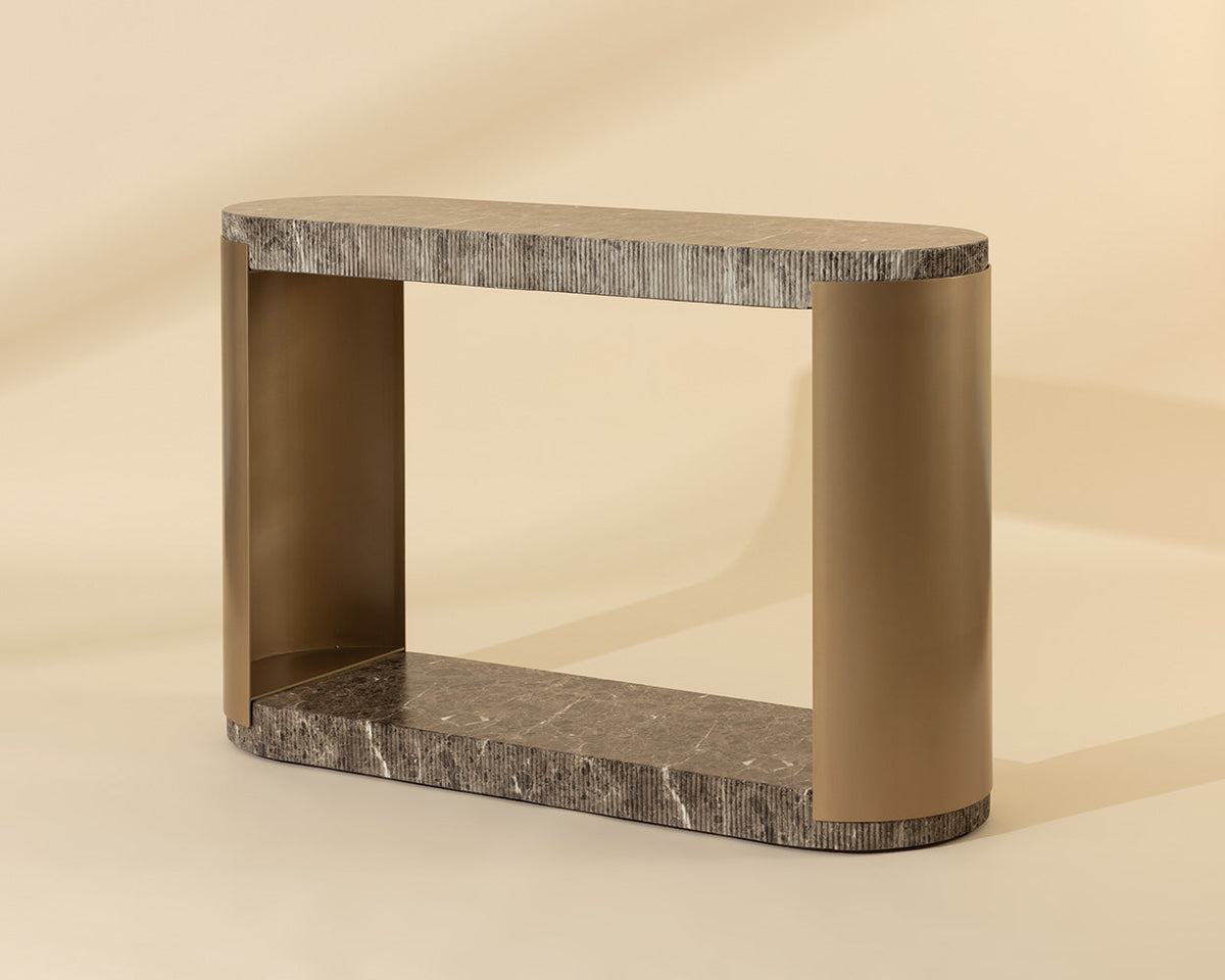 Cavette 50" Dark Emperador Faux Marble & Brass Console - Indoor/Outdoor