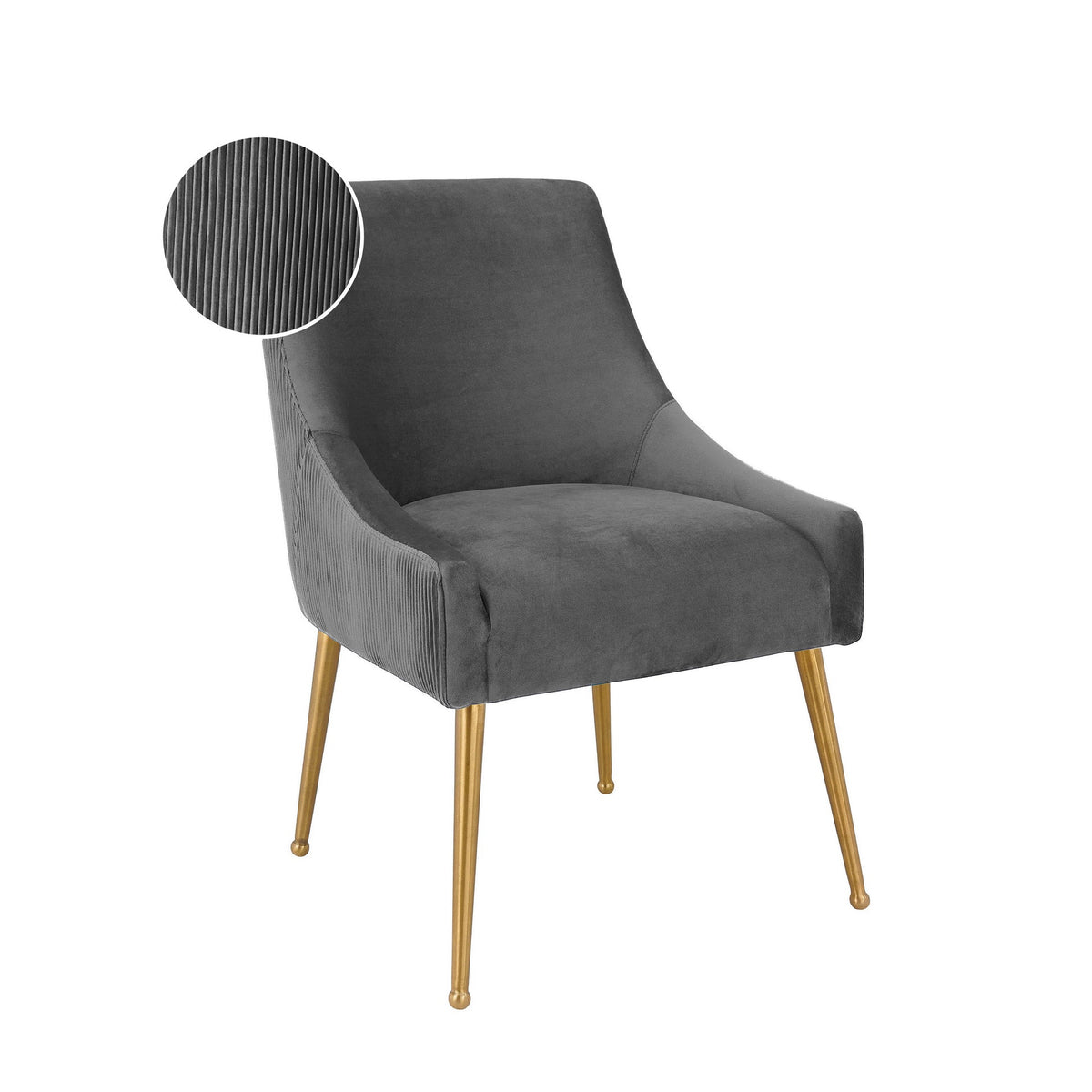 Prado Pleated Grey Velvet With Gold Frame Chair - Luxury Living Collection