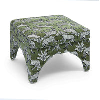 Kaelie Olive Green Leopard Jacquard Ottoman
