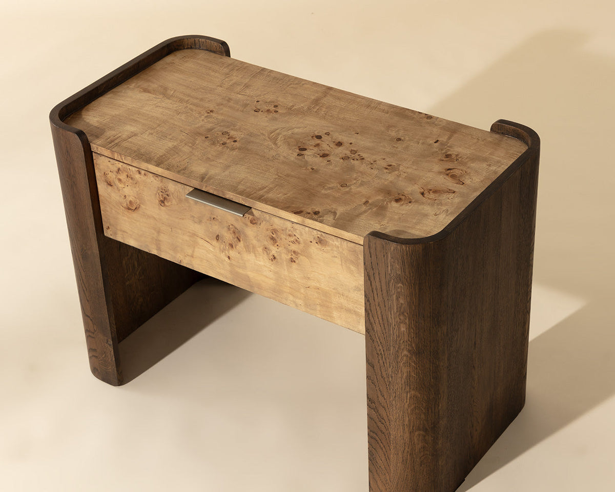 Beryl Mappa Burl Veneer & Brown Oak Nightstand