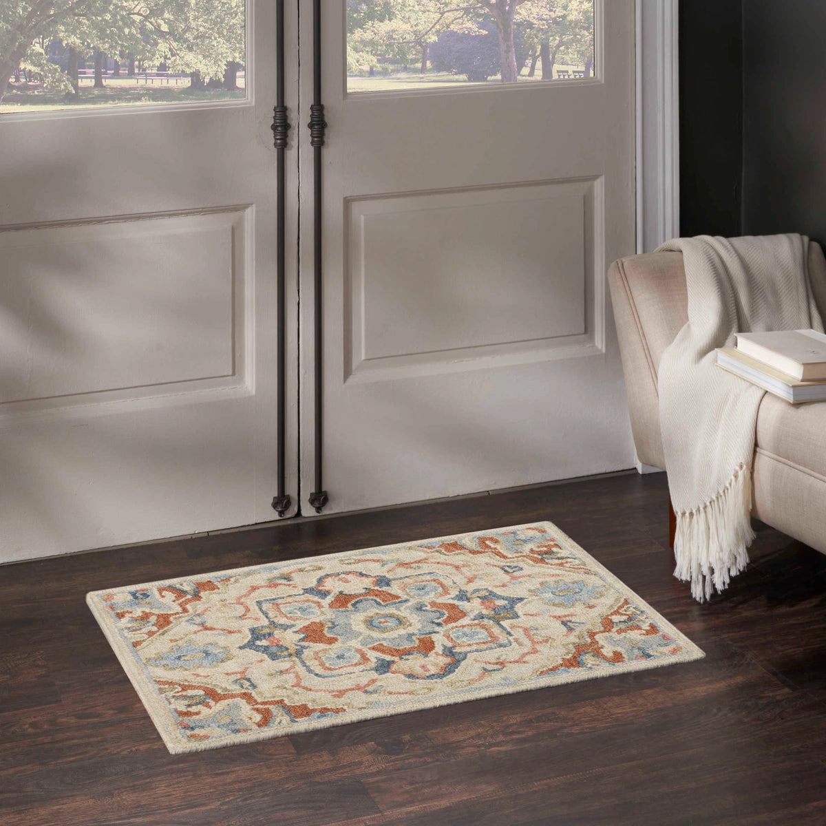 Goldie Ivory Rust Wool Persian Style Area Rug