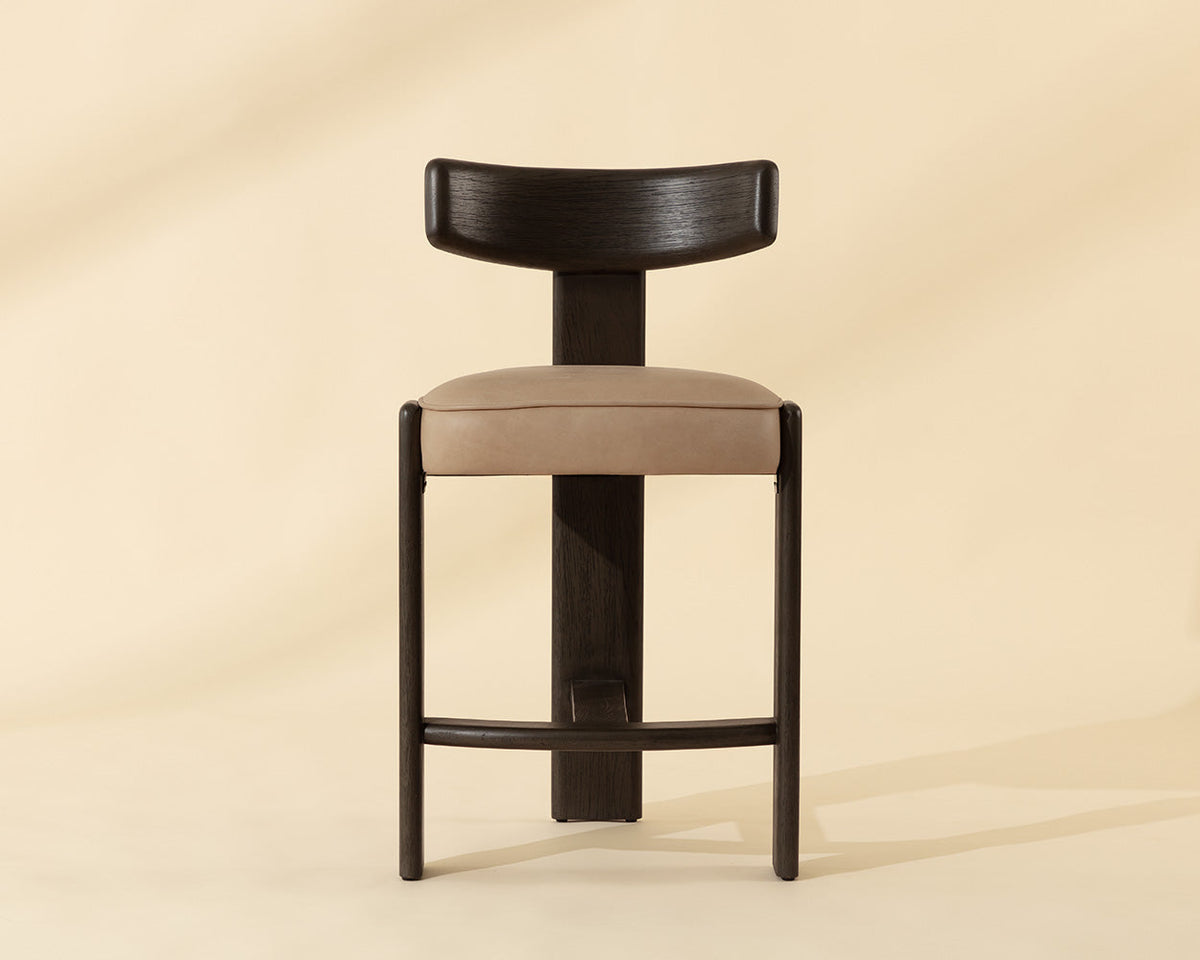 Horton Dark Brown Oak & Sahara Sand Leather Counter Stool