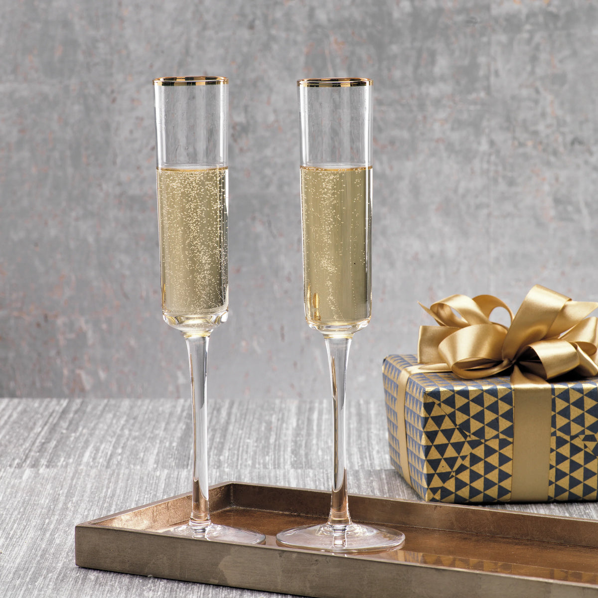 Tall Champagne Flute with Gold Rim - Set of 12
