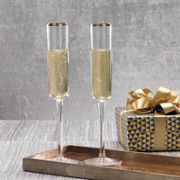 Tall Champagne Flute with Gold Rim - Set of 12