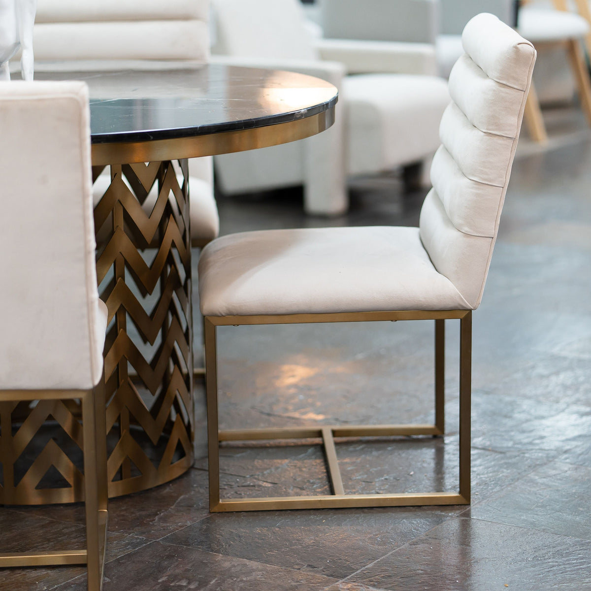 Isolde Modern Beige Velvet & Brushed Gold Dining Chairs (Set of 2)