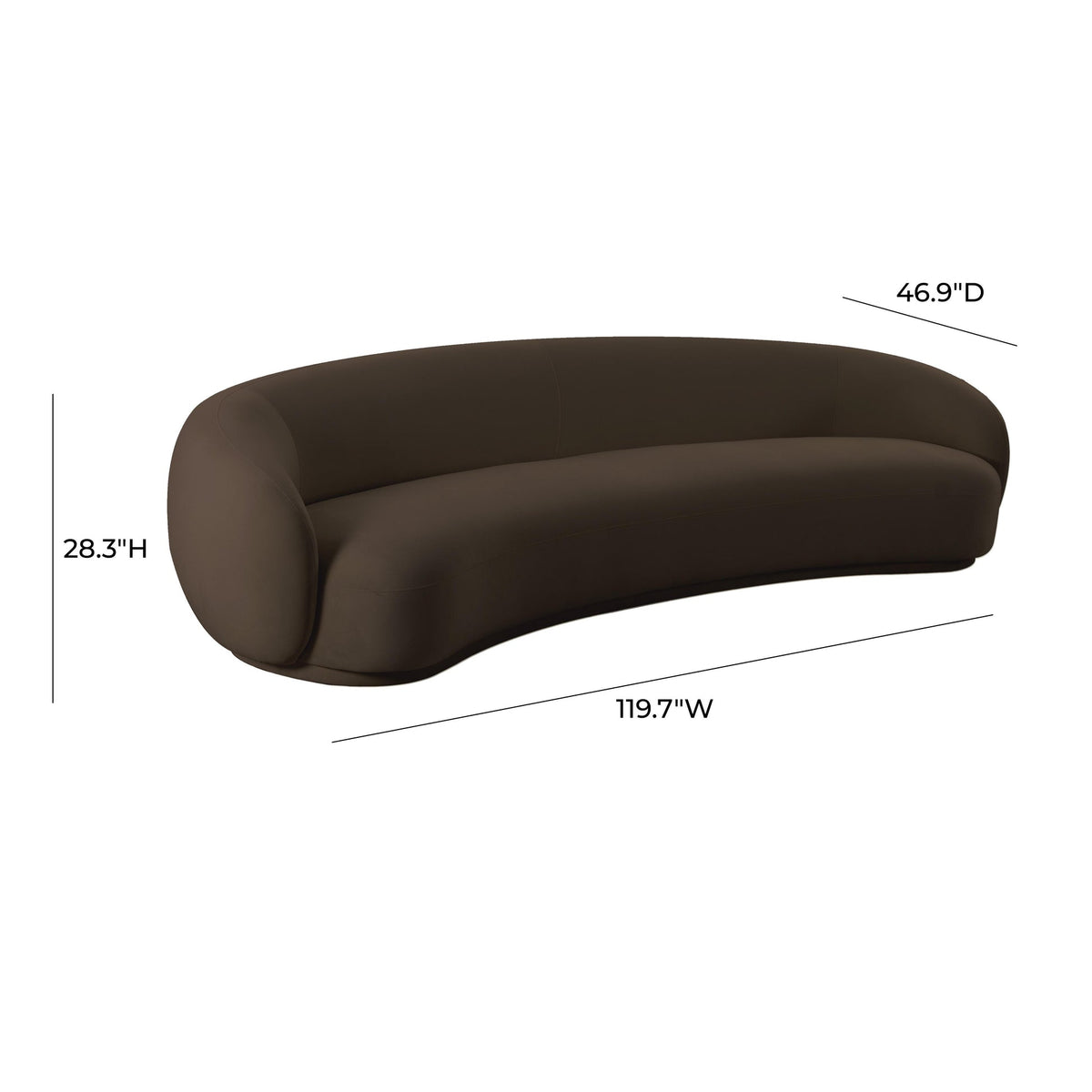 Coty 120" Chocolate Brown Velvet Curved Sofa
