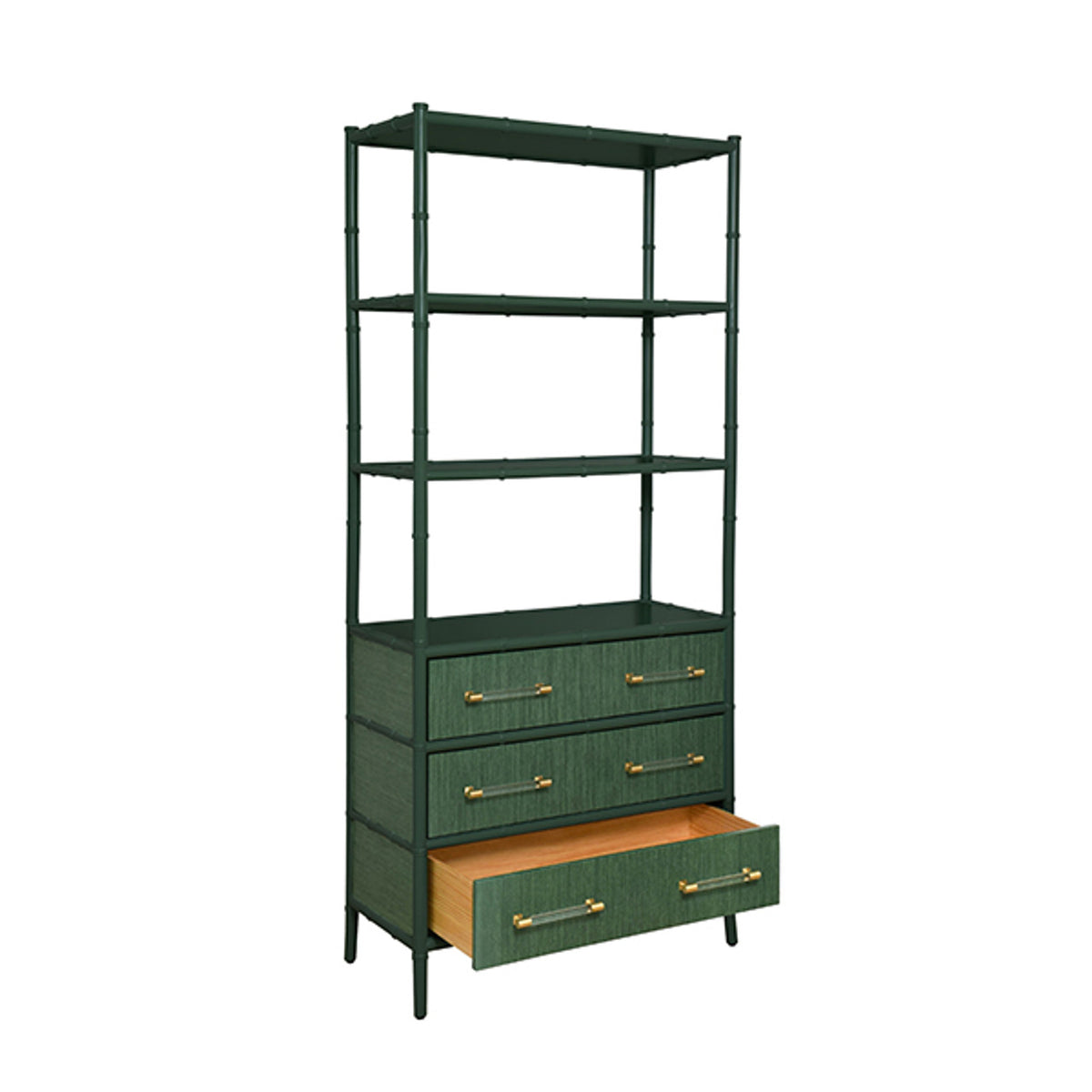Fiona Green Grasscloth & Gold Etagere