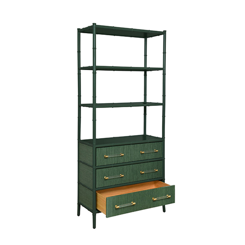 Fiona Green Grasscloth & Gold Etagere