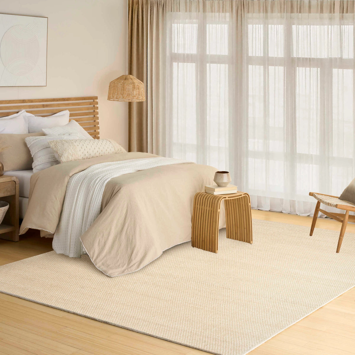 Everly Ivory Beige Wool Blend Area Rug