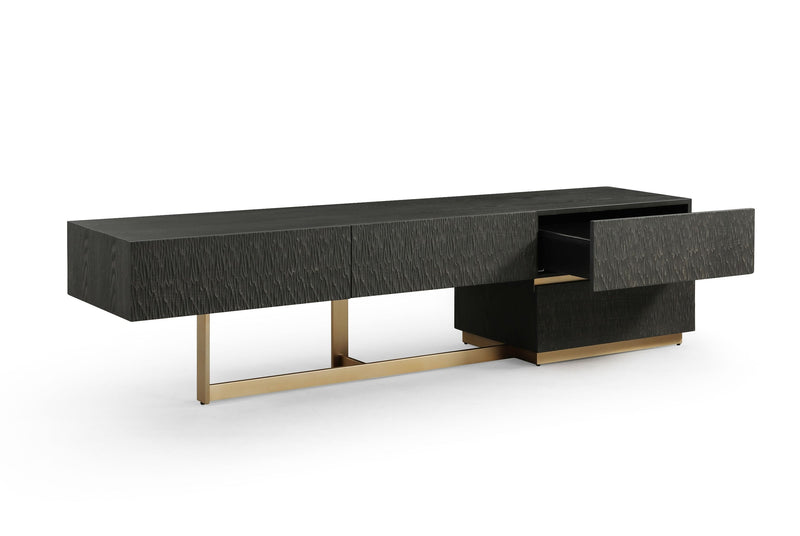 Shale Modern Black Ash + Brushed Gold TV Stand