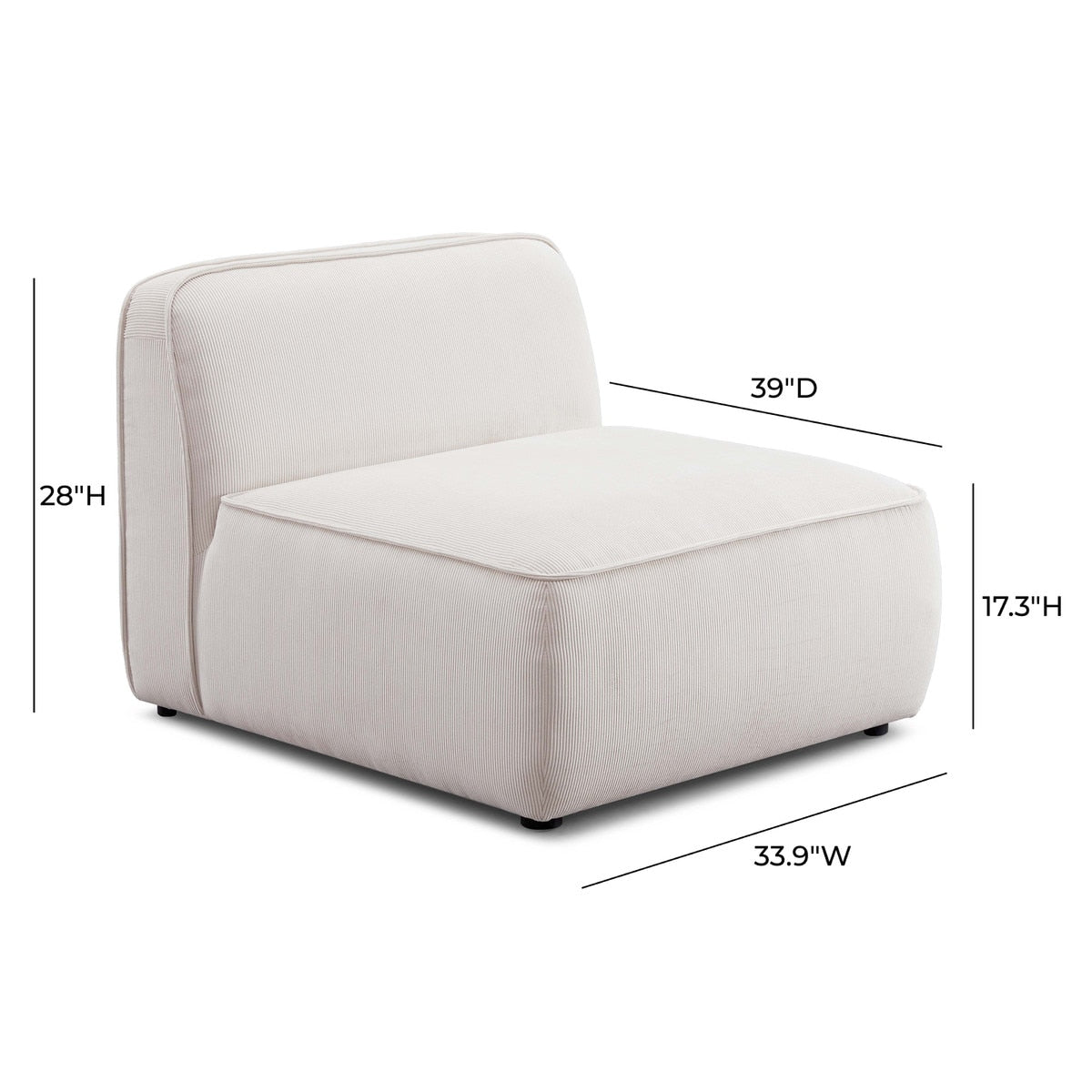 Travie White Sand Performance Corduroy Velvet Armless Chair