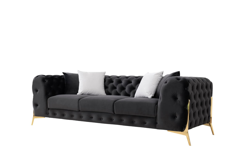 Bronte Black Velvet Transitional Sofa Set