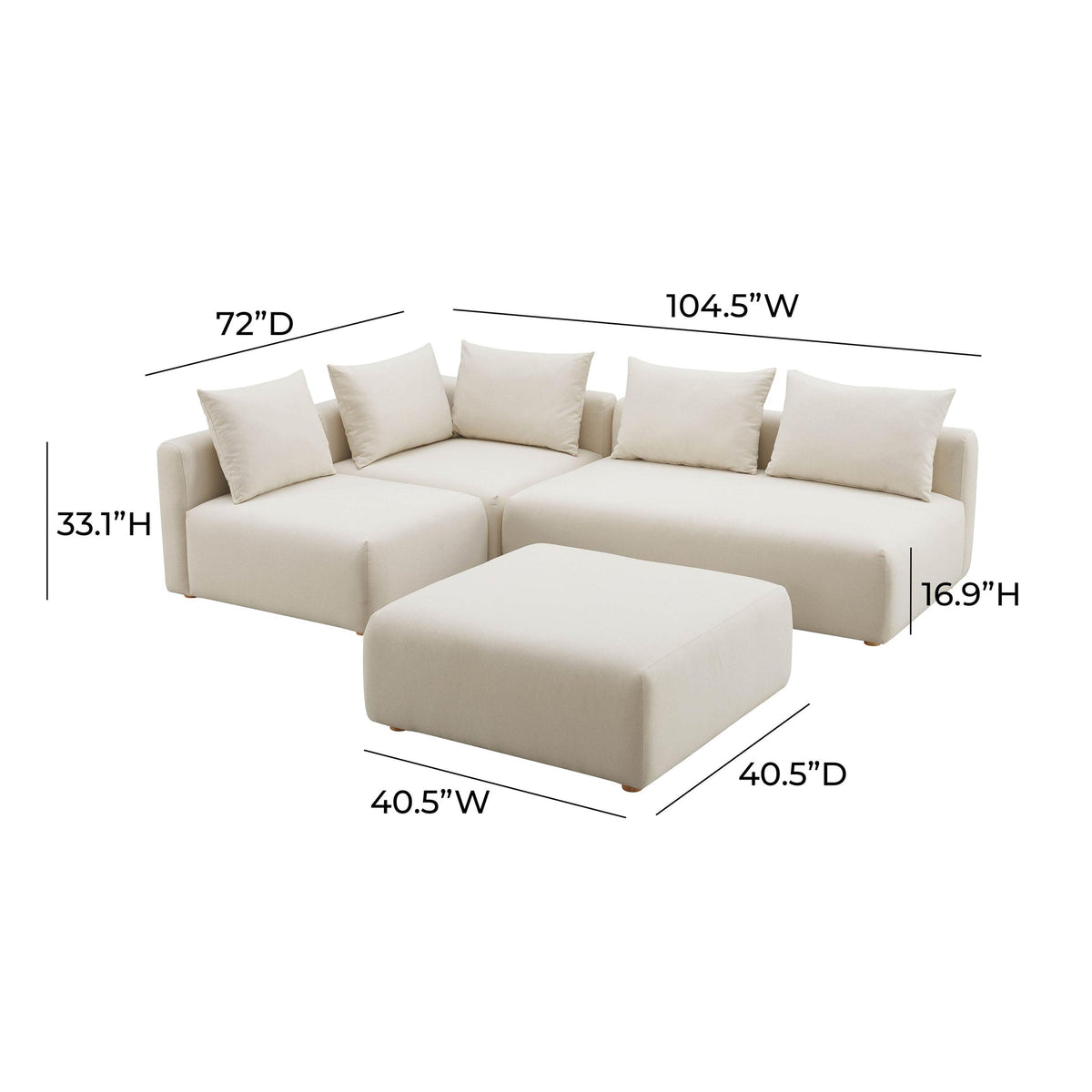 Karsyn 104.5" Plush Cream Performance Linen 4-Piece Modular Chaise Sectional