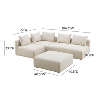 Karsyn 104.5" Plush Cream Performance Linen 4-Piece Modular Chaise Sectional