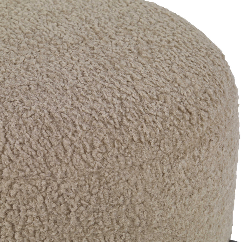 Riely Beige Faux Shearling & Bronze Ottoman