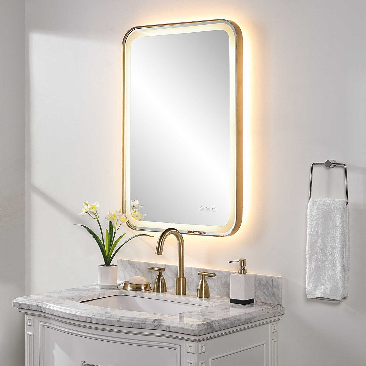 Miraze 32" Gold Lighted Vanity Rectangular Mirror