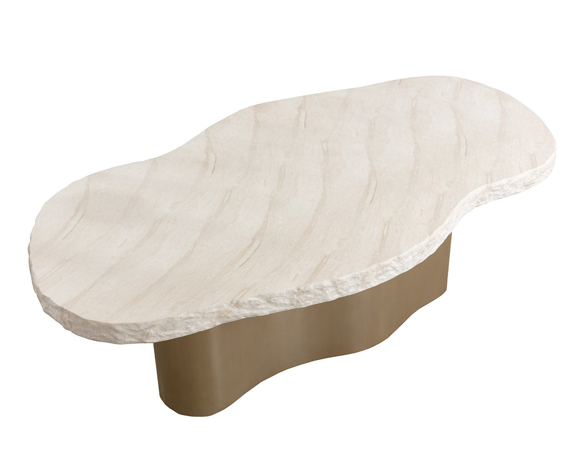 Idris 85.5" Faux Travertine Concrete & Brass Indoor/Outdoor Dining Table