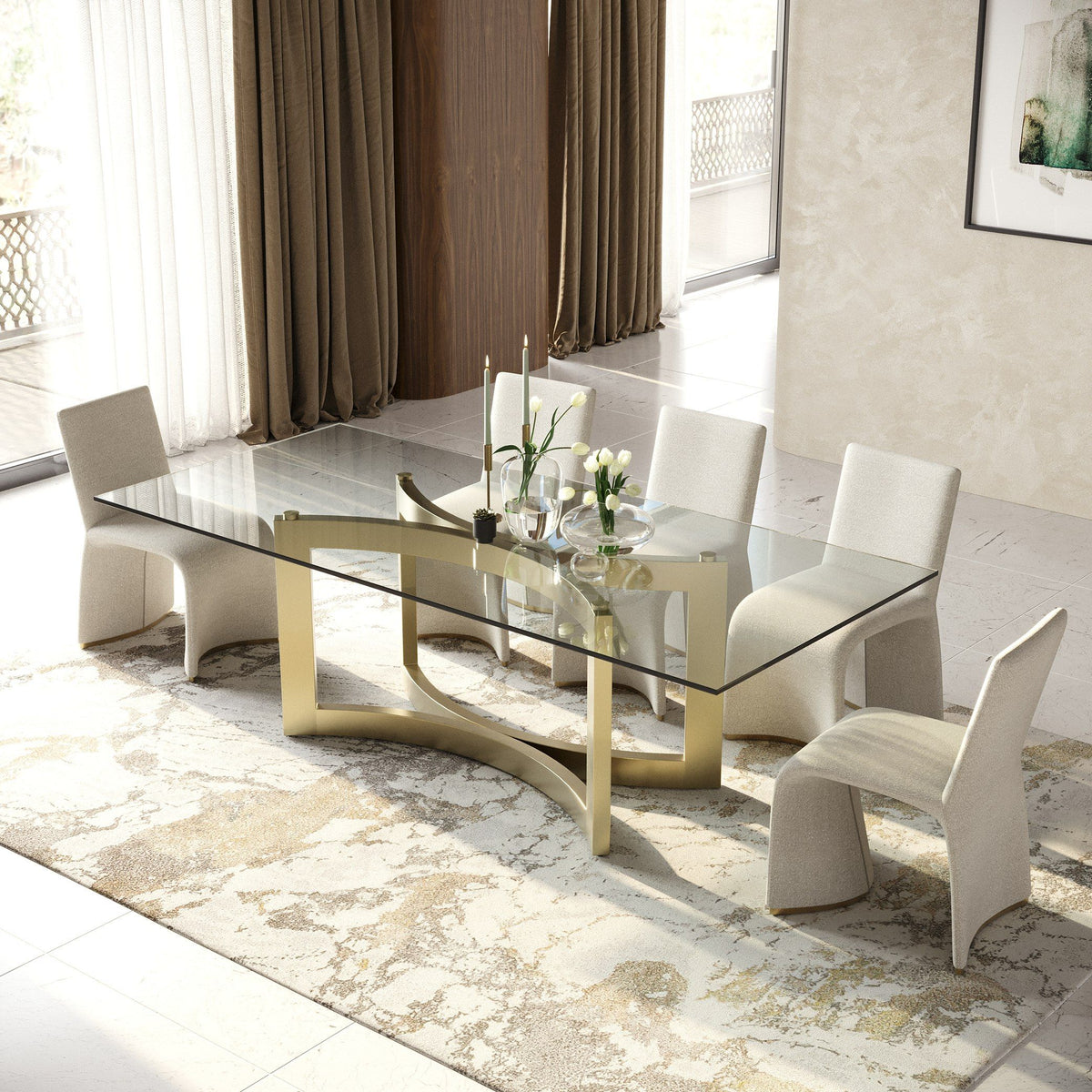 Allison Modern Glass & Gold Dining Table