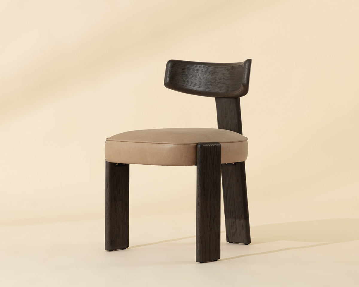 Horton Dark Brown Oak & Sahara Sand Leather Dining Chair (Set of 2)