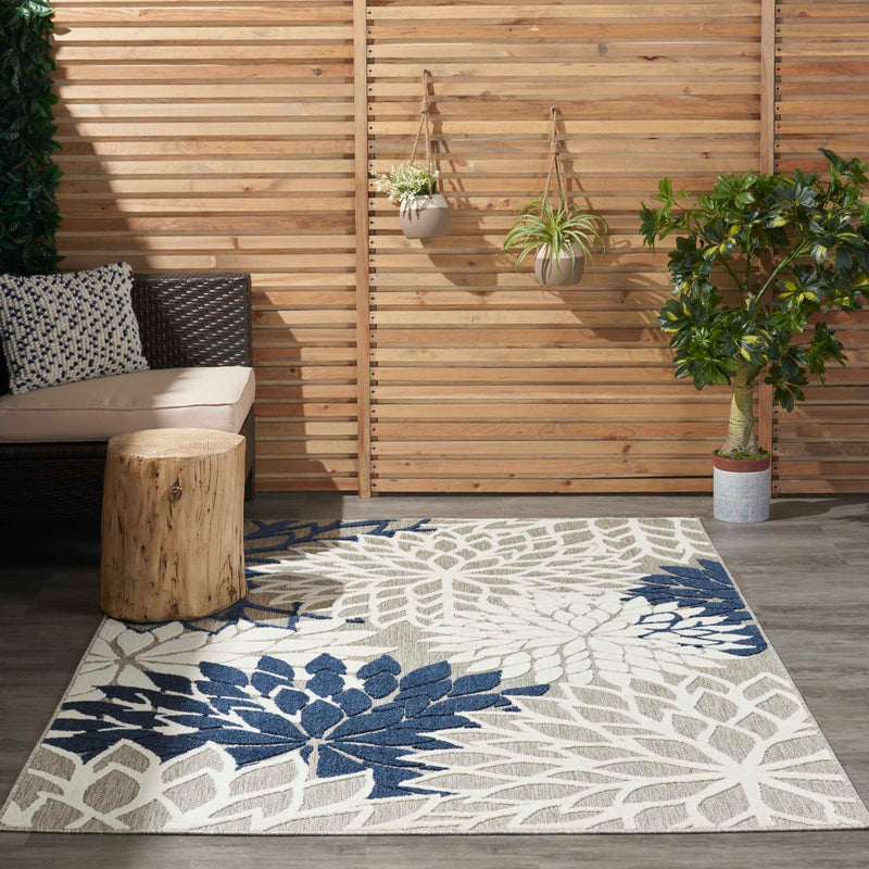 Annitra Indoor/Outdoor Ivory & Navy Area Rug - Elegance Collection