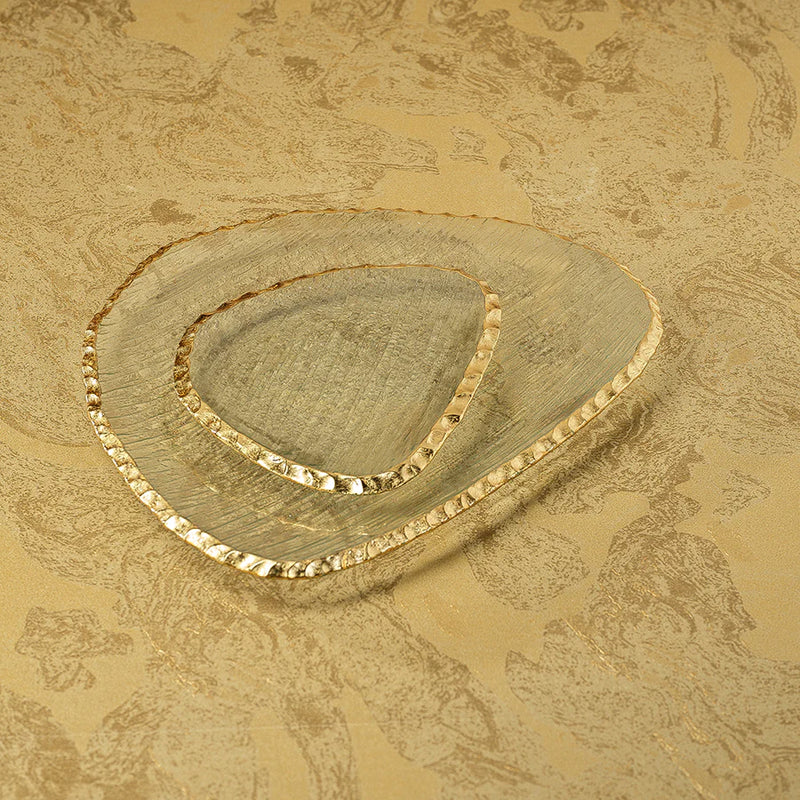 Alida 12 Large & 12 Small Textured Organic Shape Plate with Jagged Gold Rim (24 Plates)