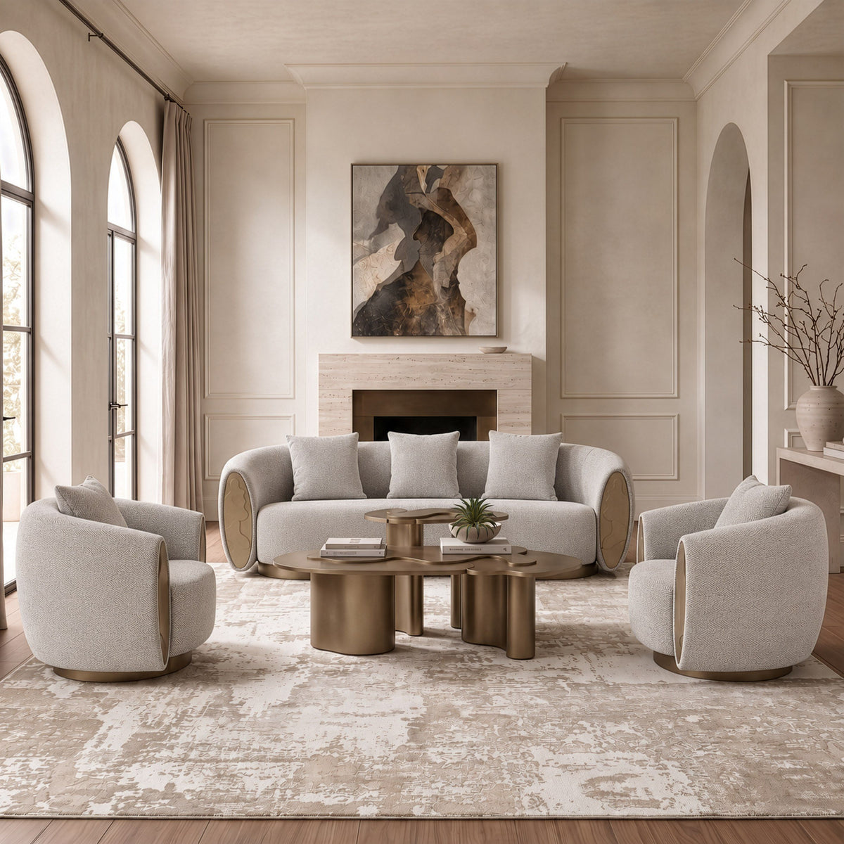Meline Modern Antique Brass Nesting Coffee Table Set