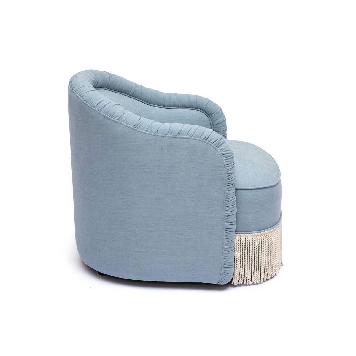Pamela Faded Blue Upcycled Performance Fabric Tassel Accent Chair