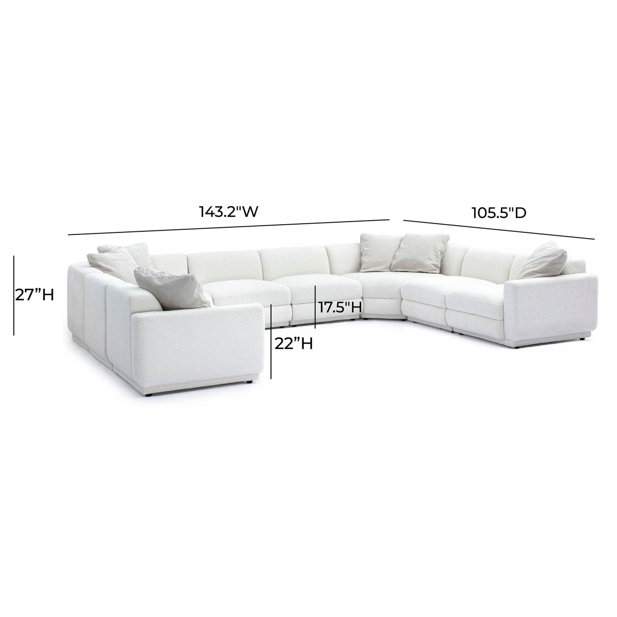 Arabella 143.2" Cream Performance Chenille Modular U-Sectional