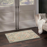 Goldie Green Ivory Wool Persian Style Area Rug