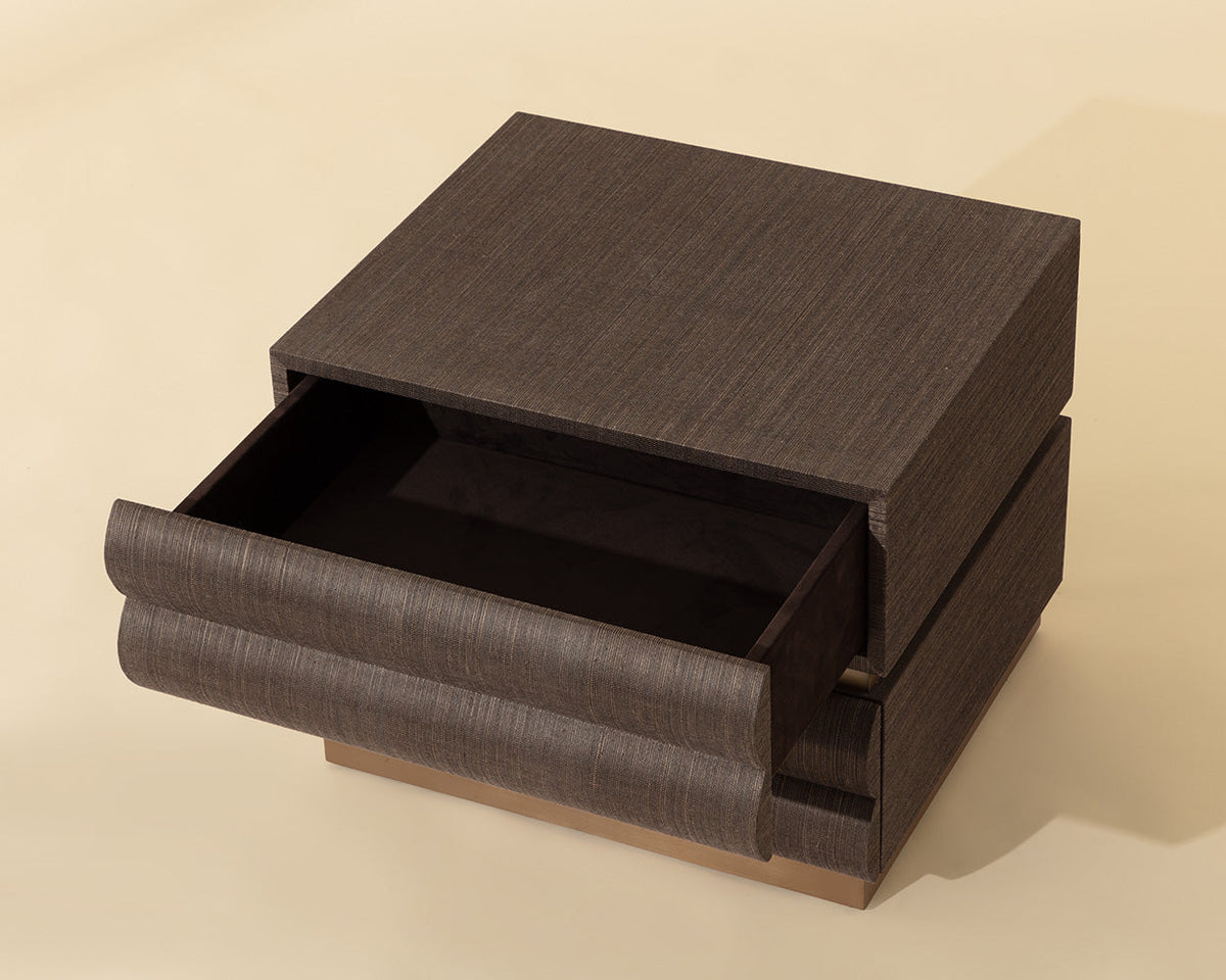 Subira Chocolate Raffia & Gold Nightstand