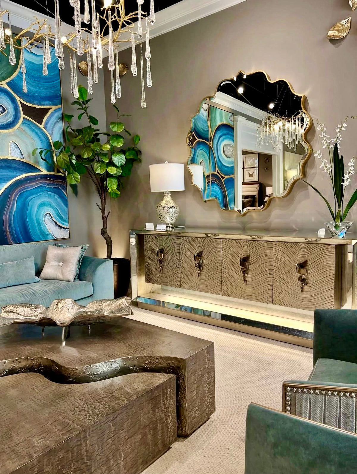 Bridlepath 94.5" Striated Silver & Oak Sideboard