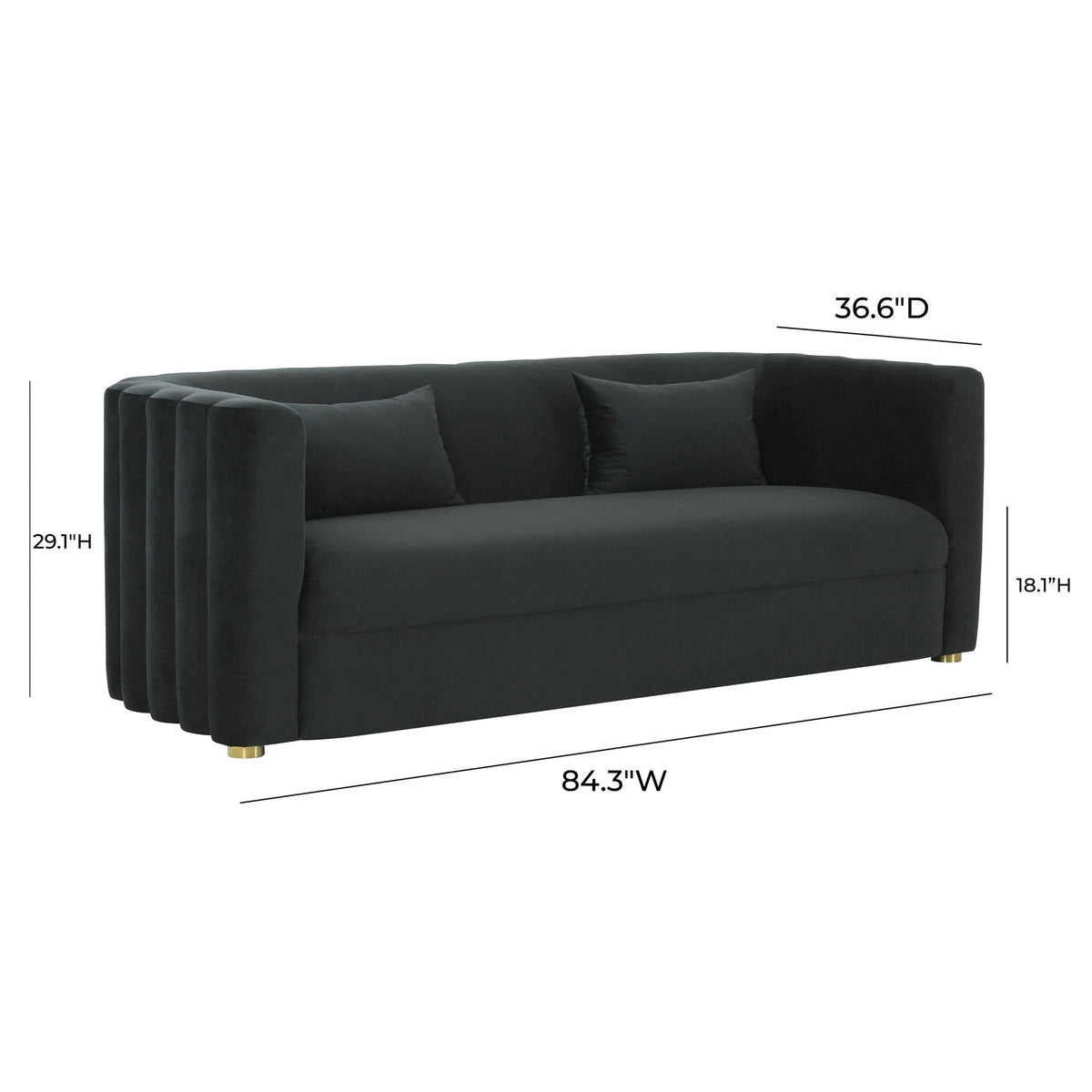 Laurent 84.3" Plush Black Velvet Sofa