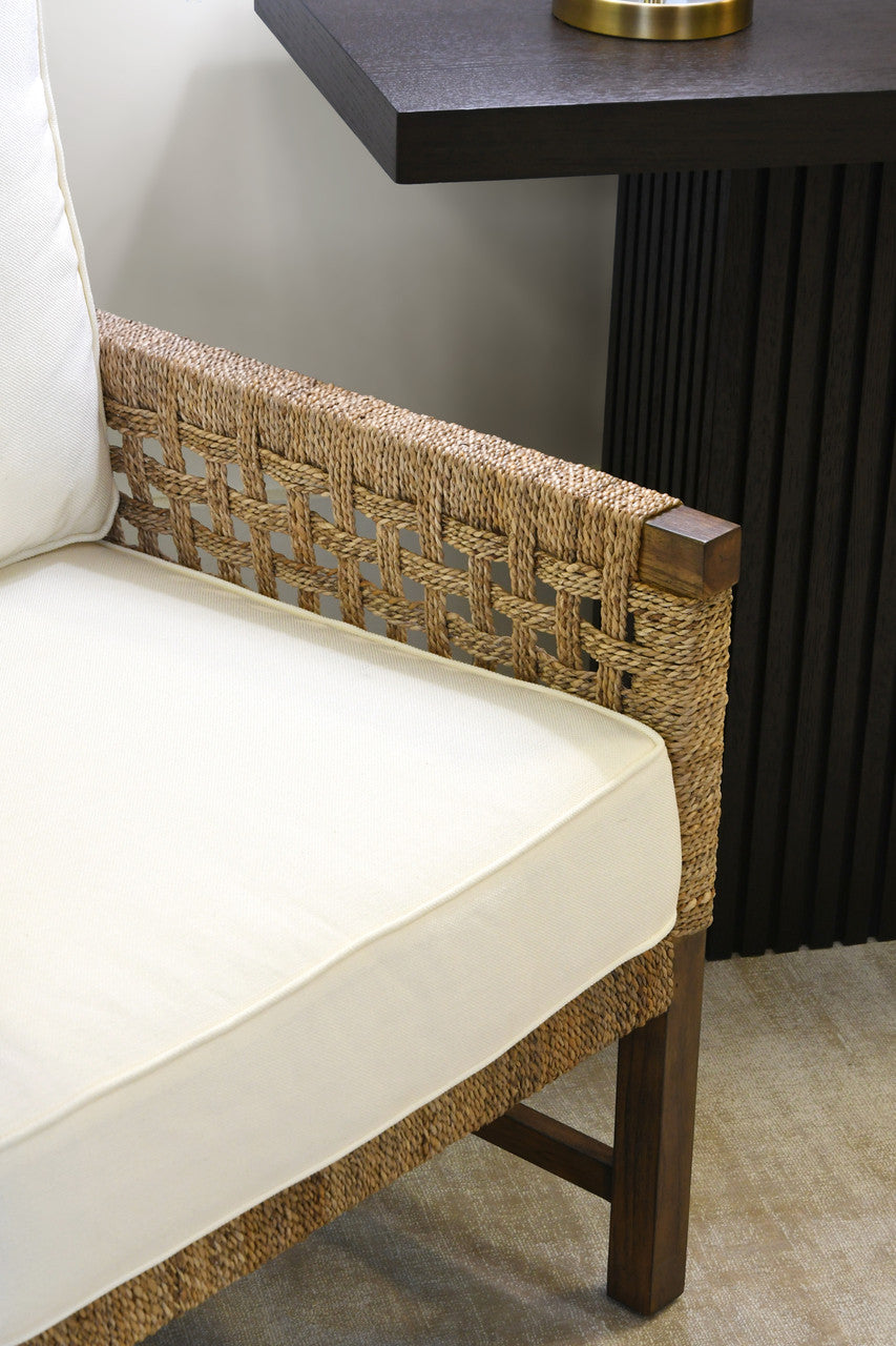 Alena Woven Seagrass & Ivory Linen Accent Chair