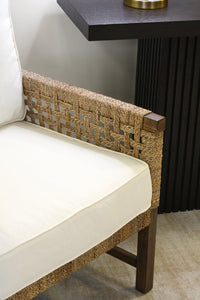 Alena Woven Seagrass & Ivory Linen Accent Chair