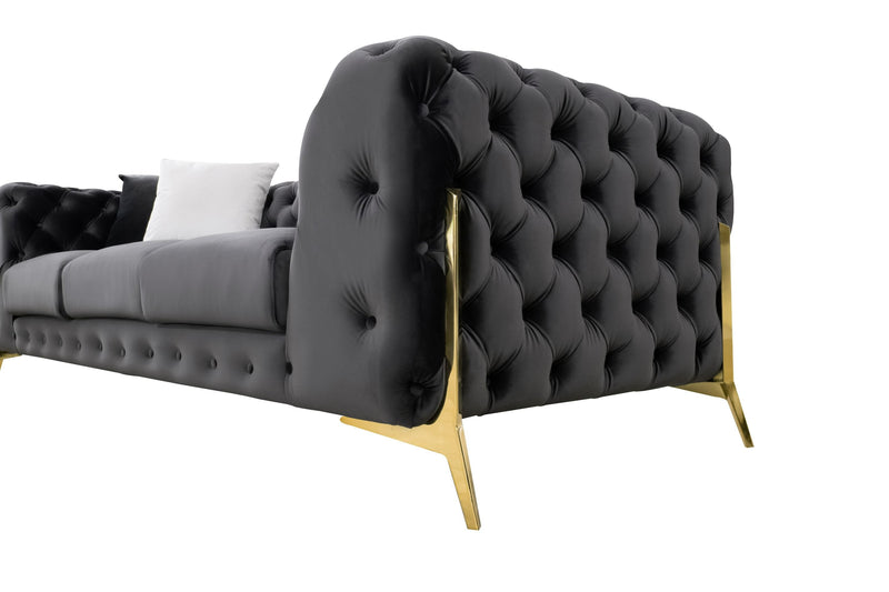 Bronte Black Velvet Transitional Sofa