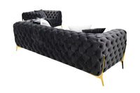 Bronte Black Velvet Transitional Sofa Set