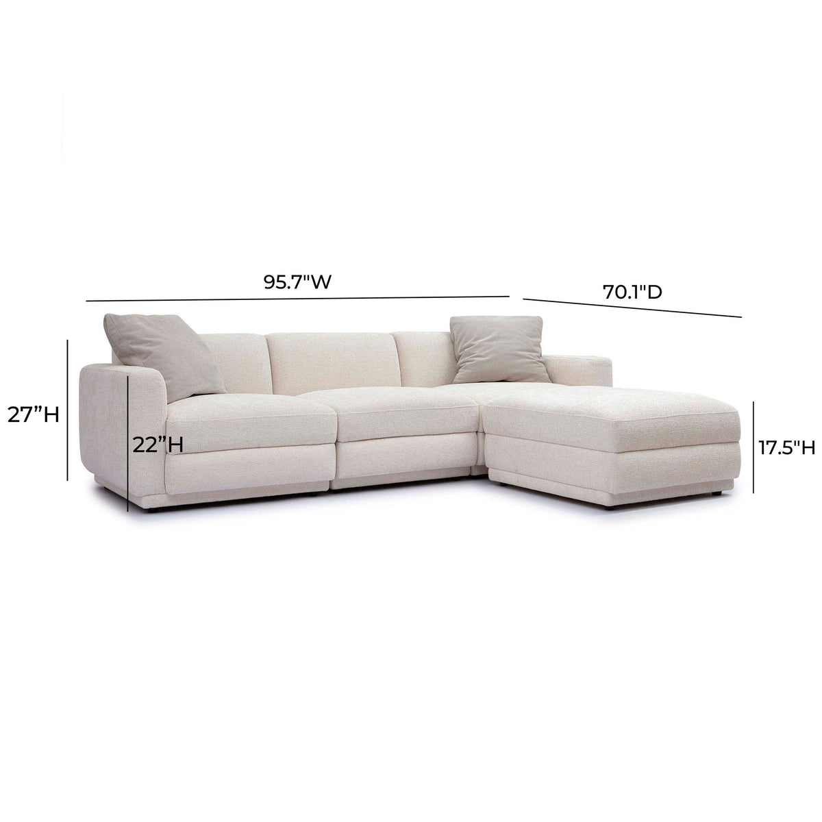 Arabella 95.7" Cream Performance Chenille Modular Sectional