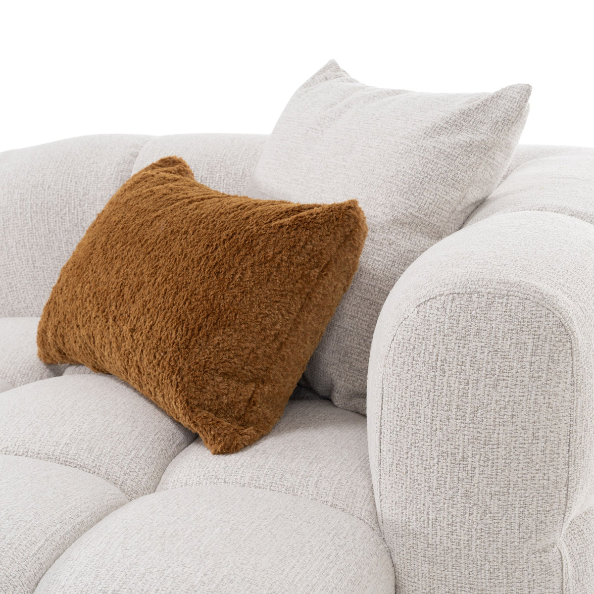 Anelle 128" Modern Beige Upholstered Sectional Sofa w/Console