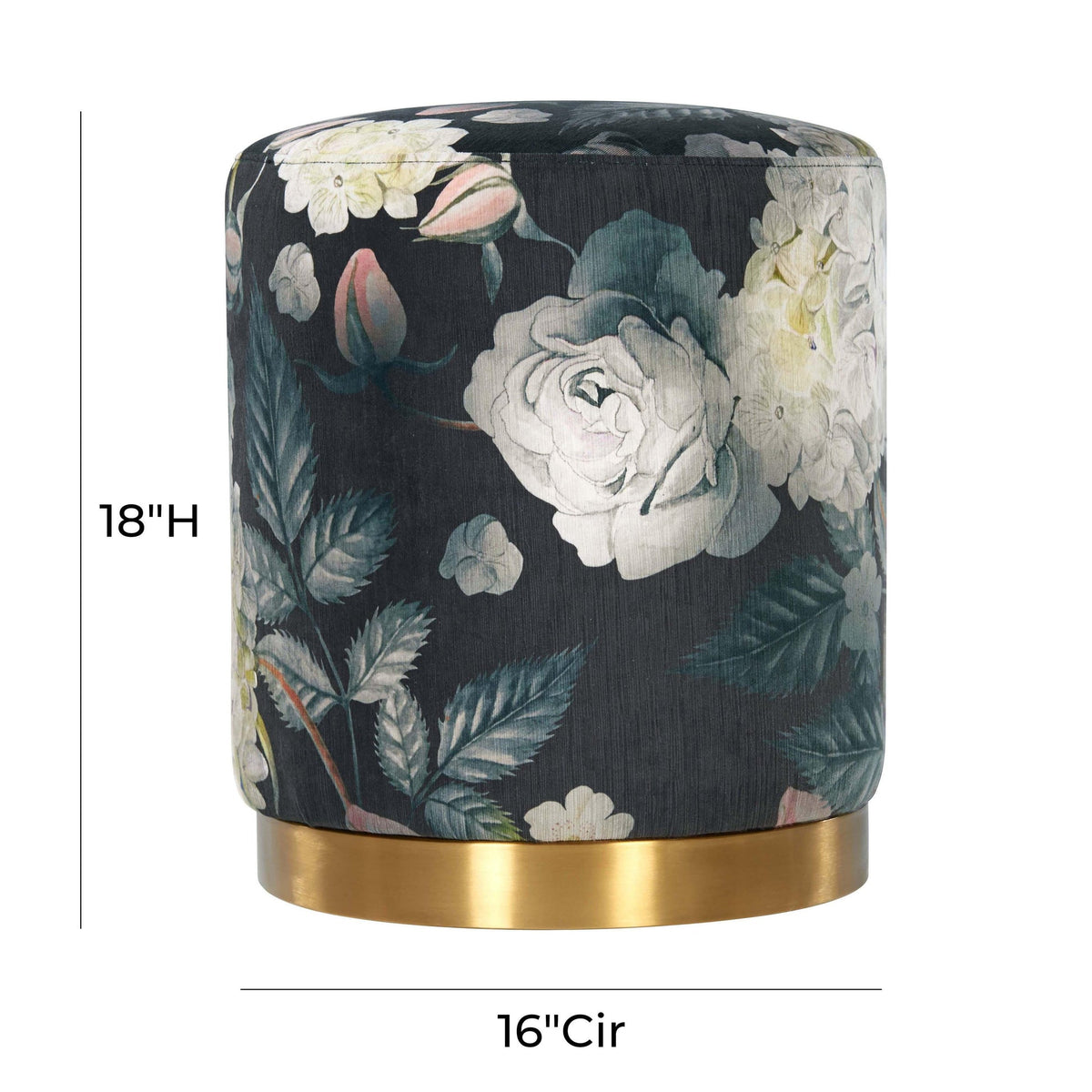 Naama Floral Performance Velvet with Gold Base Ottoman