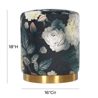 Naama Floral Performance Velvet with Gold Base Ottoman