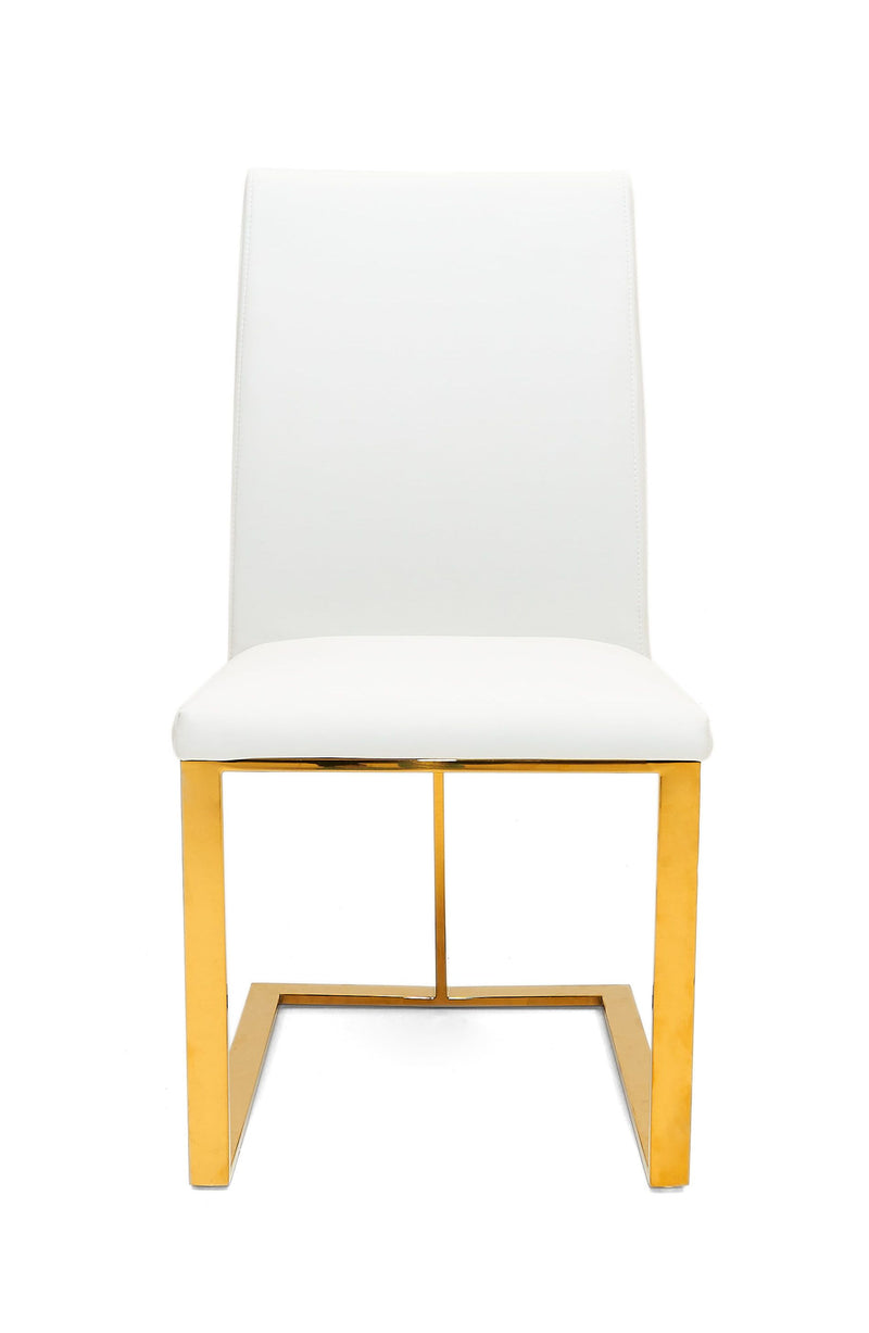 Camille Modern White Faux Leather & Gold Dining Chair