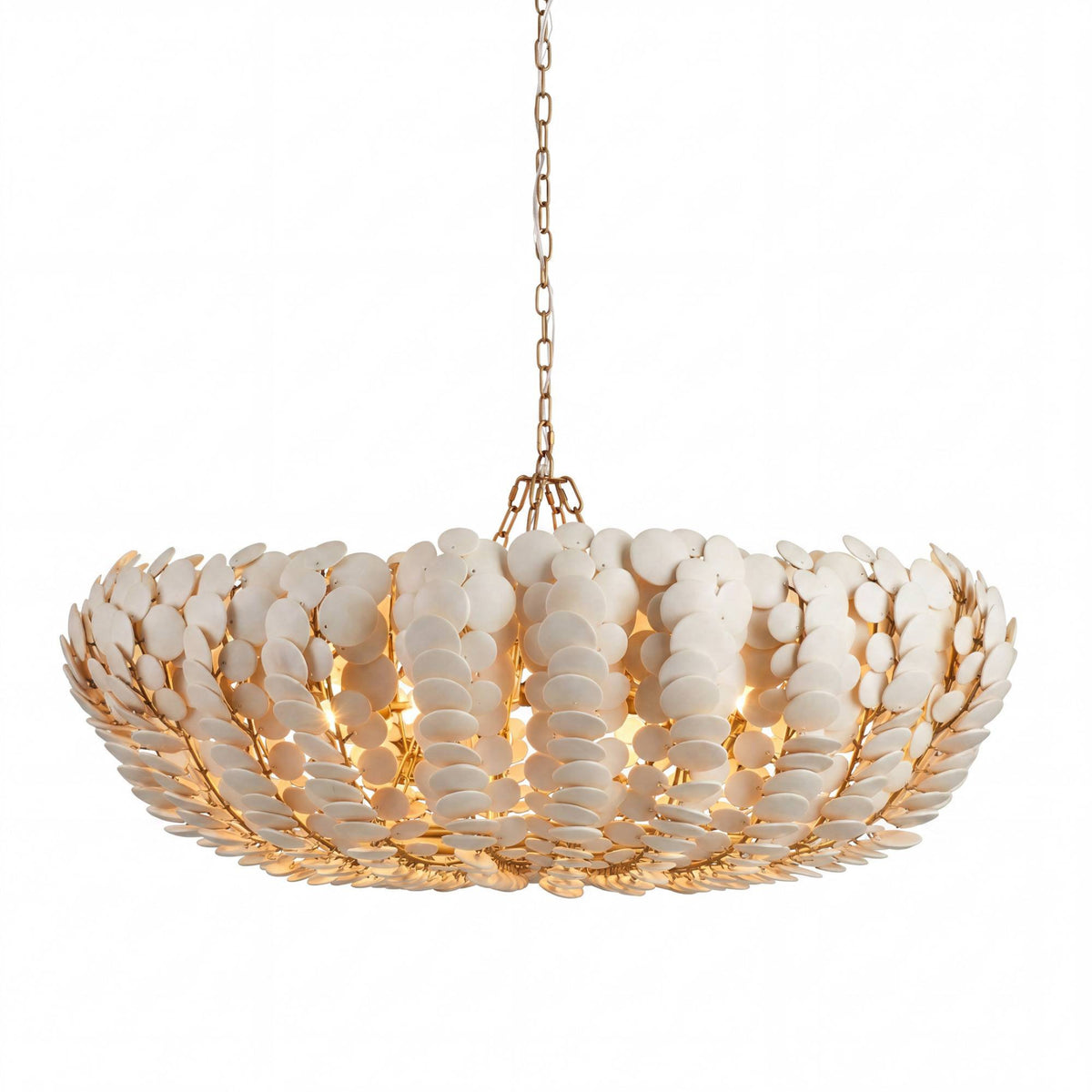 Bilal 52" Ivory Coco Shell & Antique Brass Round Chandelier