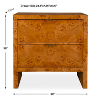 Knox 30" Natural Burl Finish 2 Drawer Cabinet/Nightstand