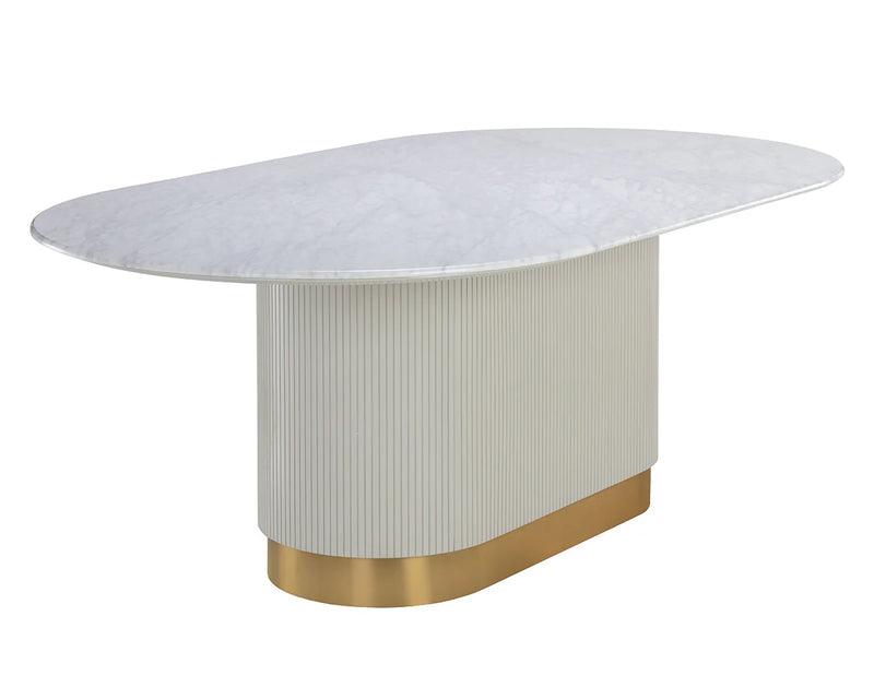 Paloma Oval 84" Marble Top White & Gold Dining Table