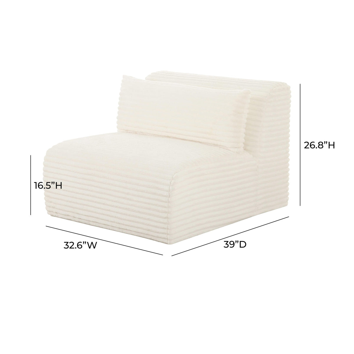 Telav Fluffy Oversized Cream Corduroy Modular Armless Chair