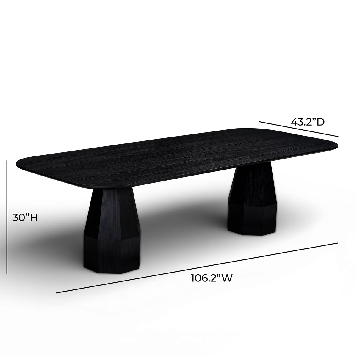 Brooke Black 106" Ash Wood Rectangular Dining Table